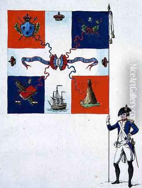 Flag of the batallion of the Capucins du Marais Oil Painting - R Vieilh-Varenne
