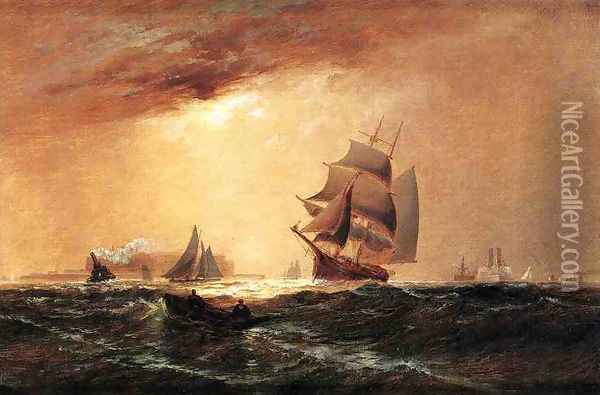 Ships in New York Harbor Oil Painting - Granville Perkins