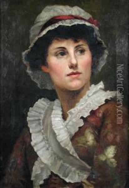 Portrait Of A Lady In A Mob Cap And Lace Fichu Oil Painting - Julia Sanderson