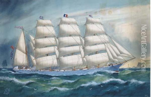 The Four-masted Barque Grenada Under Full Sail Oil Painting - Godfrey
