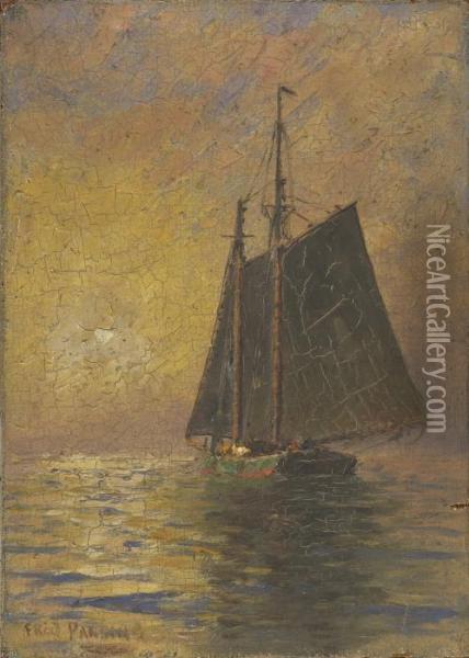 Gaff-rigged Boat At Sunset. Signed Lower Left Fred Pansing Oil Painting - Fred Pansing