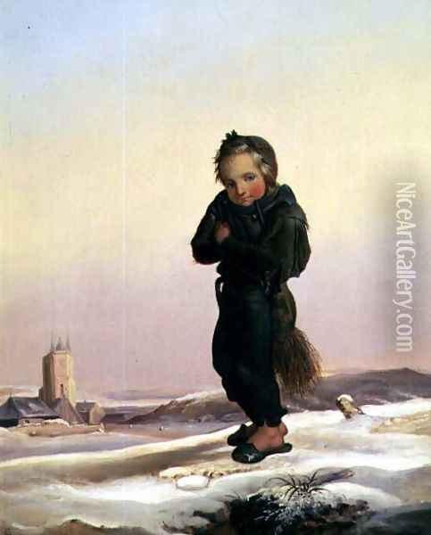 Child Chimney Sweep in Snow, 1876 Oil Painting - Paul Seignac