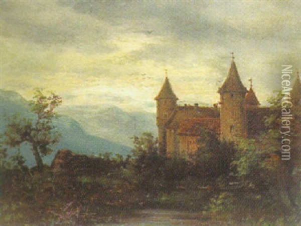 Burg In Gebirgiger Landschaft Oil Painting - Rudolf Dammeier