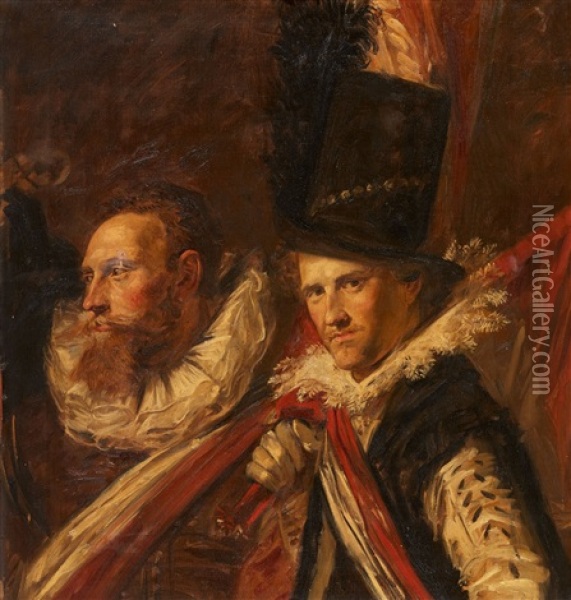 Two Men In Historic Attire Oil Painting - Hugo Vogel