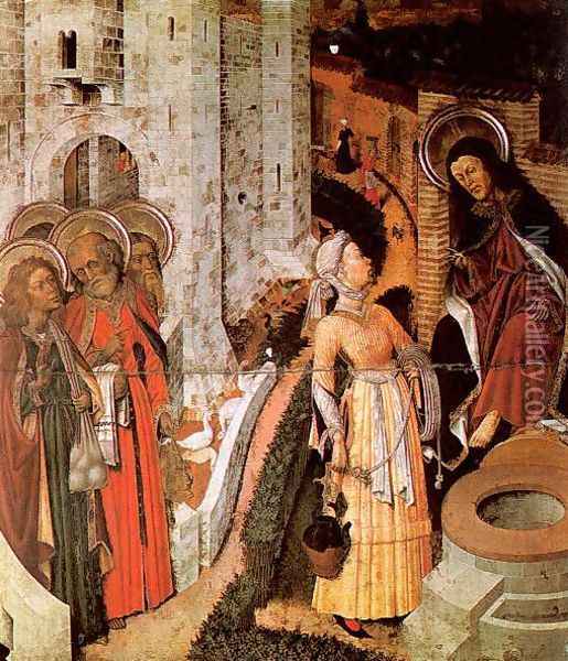 Christ and the Samaritan Woman at Jacob's Well 1445-52 Oil Painting - Bernat (Bernardo) Martorell