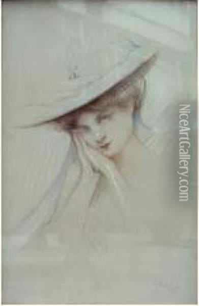 Portrait De Femme Au Chapeau Oil Painting - Gaston Bouy