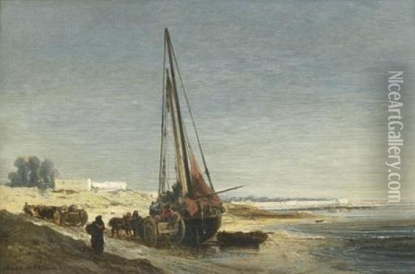 Bateau Echoue Sur La Greve Oil Painting - Jules Achille-Noel