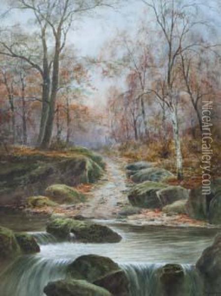 Woodland Stream Oil Painting - H.J. Lockley