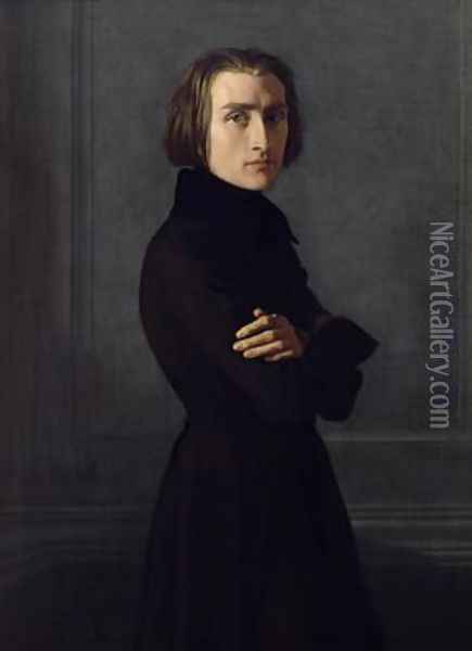 Portrait of Franz Liszt 1811-86 Oil Painting - Henri (Karl Ernest Rudolf Heinrich Salem) Lehmann