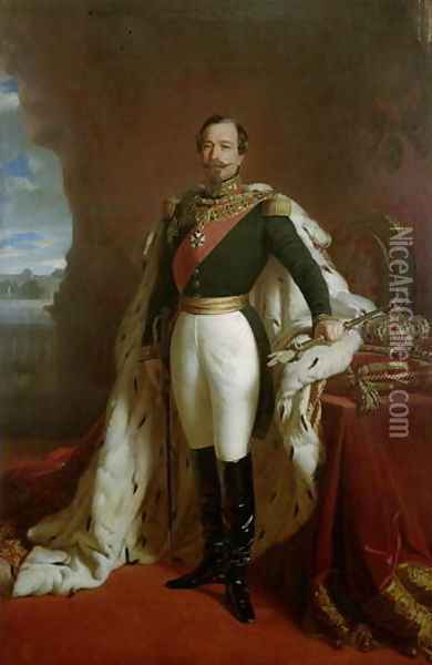 Portrait of Emperor Napoleon III 1808-73 in coronation robes Oil Painting - Jules de Vignon