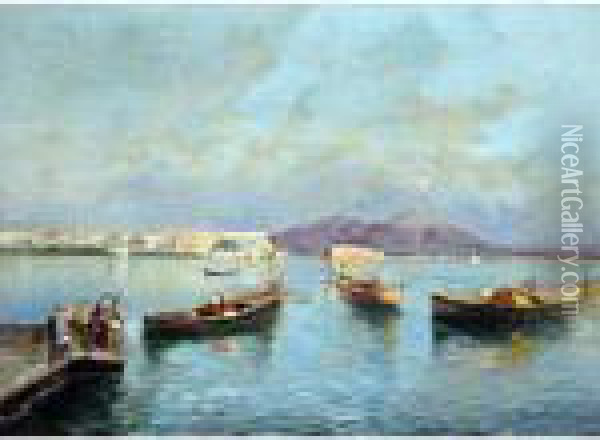Marina Con Pescatori Oil Painting - Oscar Ricciardi