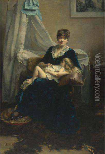 A Mother And Her Sleeping Child Oil Painting - Fanny-Laurent Fleury