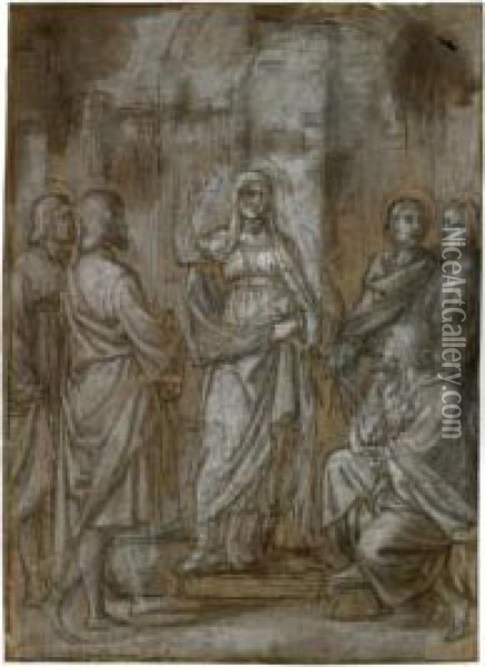 La Vergine Con Cinque Santi Oil Painting - Enea Salmeggia Talpino