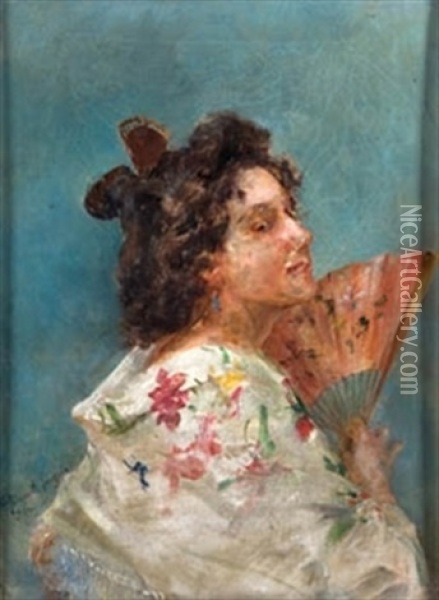 Dama Con Abanico Oil Painting - Juan Antonio Gonzalez