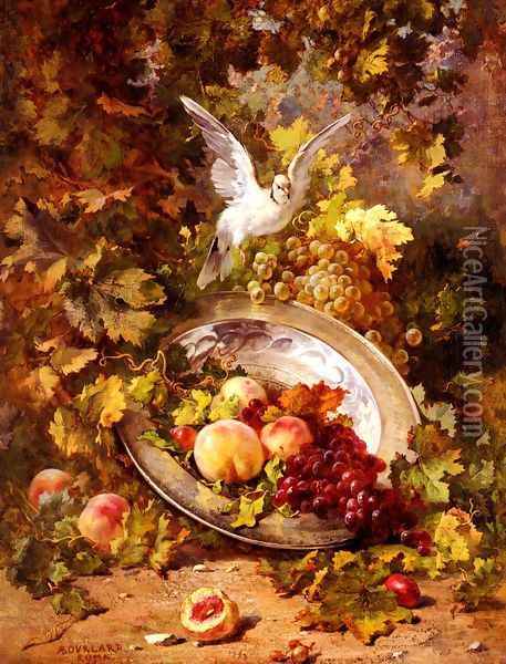 Peaches And Grapes With A Dove Oil Painting - Antoine Bourland
