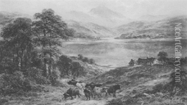 Cattle By Loch Lomond Oil Painting - William Langley