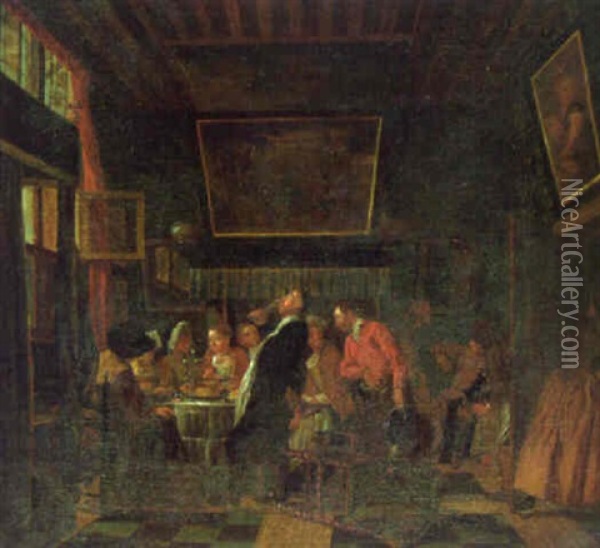 An Interior With A Company Eating A Meal Entertained By Musicians Oil Painting - Jan Josef Horemans the Elder