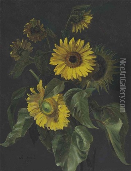 Sunflowers Oil Painting - Louis-Apollinaire Sicard