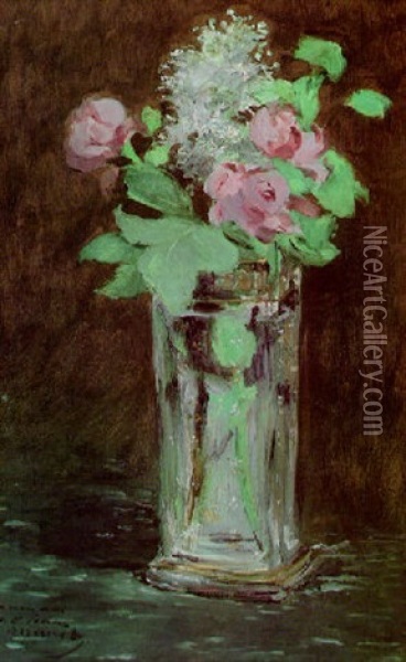 Fleurs Dans Un Vase De Cristal Oil Painting - Edouard Manet
