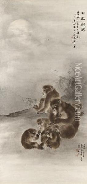 Monkeys Oil Painting - Gao Qifeng
