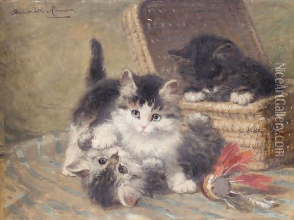 Three Kittens Playing, An Oil Sketch Oil Painting - Henriette Ronner-Knip