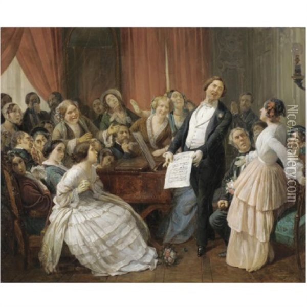 Triomphe D'un Tenor Dans Une Matinee Musicale Oil Painting - Francois Auguste Biard
