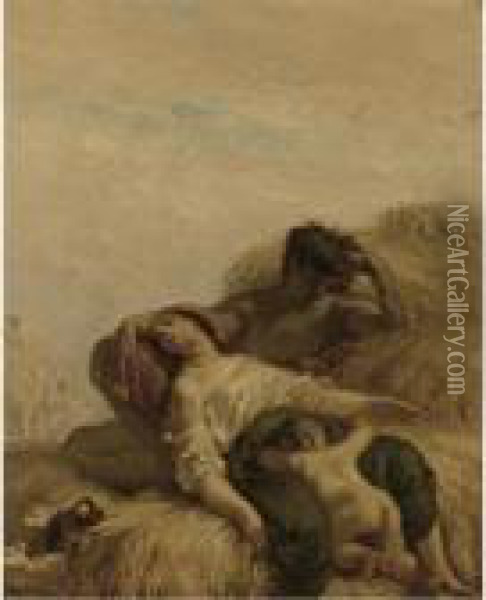 Les Moissoneurs Endormis (harvester And His Family Resting) Oil Painting - Jean-Francois Millet