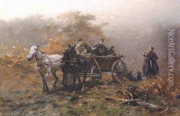 Wyjazd na polowanie Oil Painting - Josef von Brandt