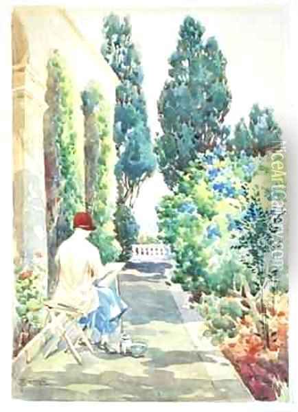 Cicely Nops Painting in a Garden Oil Painting - Robert Caruana Dingli