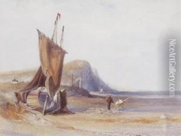 Fishermen On The Shore Near Hastings Oil Painting - William Collins