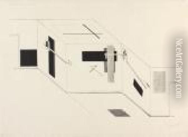 Der Prounenraum - Blatt 5 Der I. Kestnermappe, Proun Oil Painting - Eliezer Markowich Lissitzky