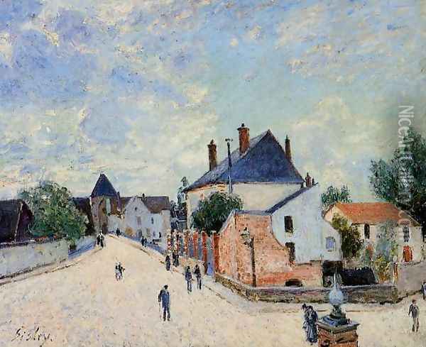 Street in Moret(Porte de Bourgogne from across the Bridge) Oil Painting - Alfred Sisley