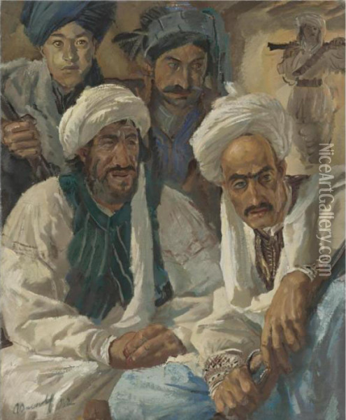 Group Of Afghans Oil Painting - Alexander Evgenievich Yakovlev