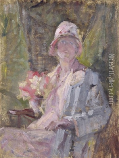 Woman Holding Bunch Of Flowers Oil Painting - Sarah Henrietta Purser