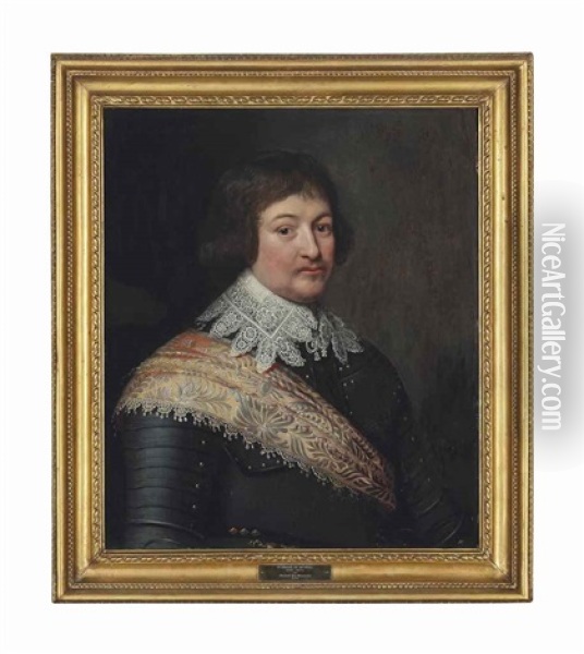 Portrait Of Bernard Of Saxe-weimar (1604-1639), Half-length, In Armour, With A Lace Collar And An Embroidered Sash Oil Painting - Michiel Janszoon van Mierevelt