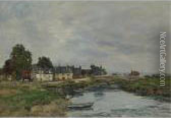 Touques, Le Vieux Port A Maree Basse Oil Painting - Eugene Boudin