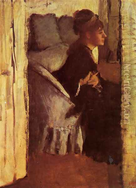 Woman putting on gloves Oil Painting - Edgar Degas