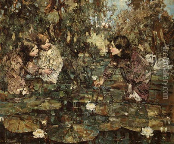 Gathering Waterlilies Oil Painting - Edward Atkinson Hornel