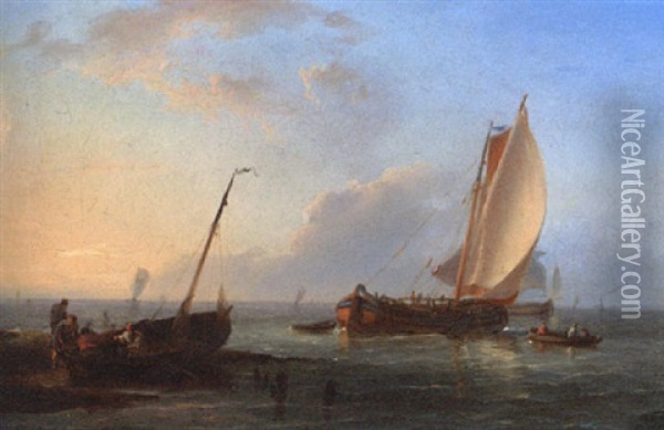 Sailing Boats Off The Dutch Coast Oil Painting - Hermanus Koekkoek the Elder