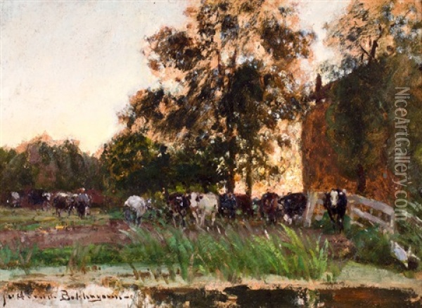 Melktijd Oil Painting - Julius Jacobus Van De Sande Bakhuyzen