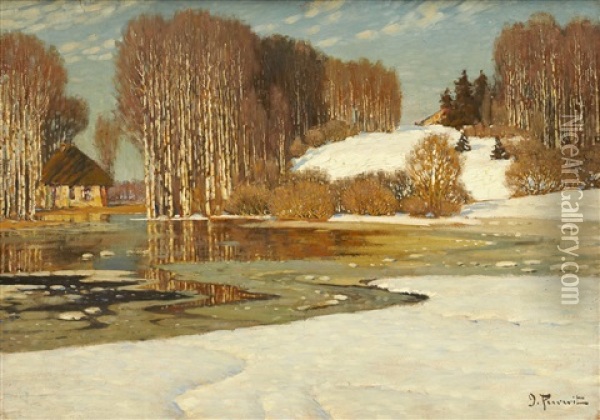 Winter Landscape Oil Painting - Vilhelms Purvitis
