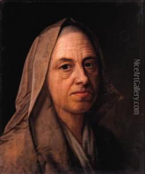A Study Of An Old Woman, Head And Shoulders, Wearing A Veil Oil Painting - Balthasar Denner