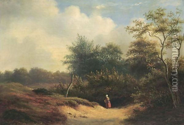 A Girl On A Country Lane Oil Painting - Maurits Ernest Hugo Rudolph Van Den Kerckhoff