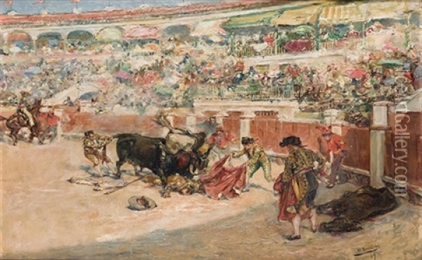 Un Coleo, 1899 Oil Painting - Mariano Benlliure Y Gil