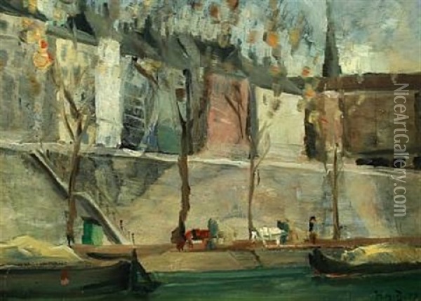 View From The Seine Oil Painting - Hans Andersen Brendekilde