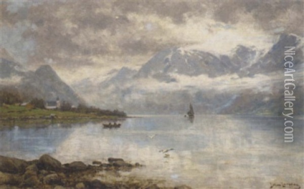 A Norwegian Fjord Oil Painting - Johan Larssen