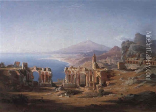 Il Teatro Di Taormina Oil Painting - Johann Jakob Frey