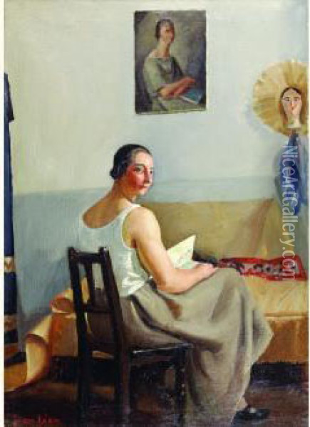 Portrait D'helene Vialatte, 1924 Oil Painting - Jean Leon
