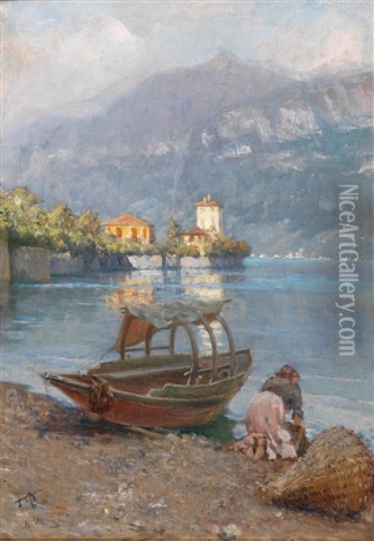 Washerwoman On Lake Como Oil Painting - Felix Possart