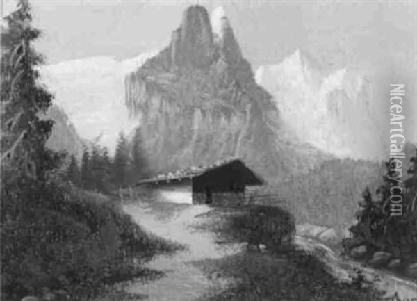 Wellhorn Und Wetterhorn Mit Rosenlani Gletscher Oil Painting - Hubert Sattler